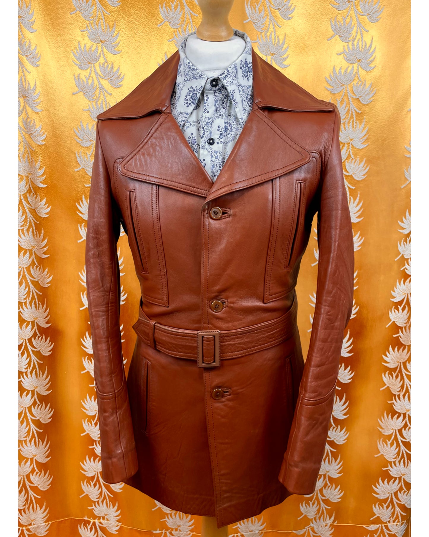 Vintage 1960’s 1970’s Belted Tan Leather Jacket by Barretts