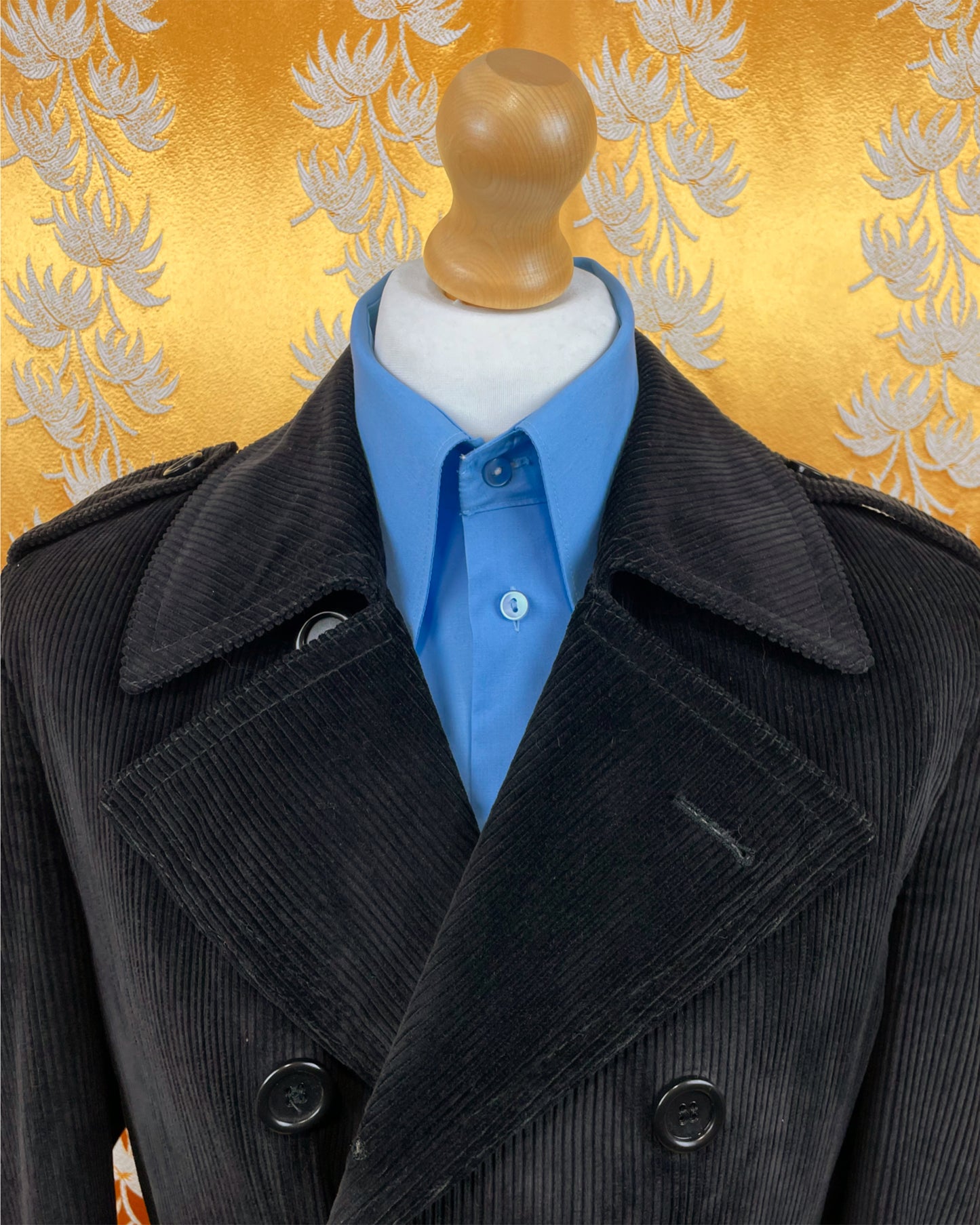 1960’s 1970’s Black Corduroy Dagger Trench Coat