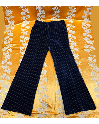 Vintage 1960’s 1970’s Blue Pinstirpe Flared Velvet Three-Piece Suit by Harold Tillman