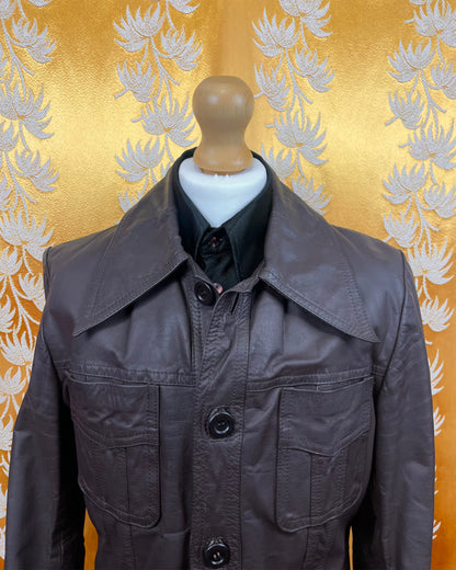 Vintage 1960’s 1970’s Dagger Collar Grey Leather Jacket