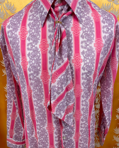 Vintage 1960’s 1970’s Pink Pattern Psychedelic Mod Shirt with Necktie by Winfield