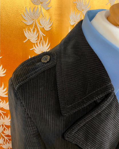 1960’s 1970’s Black Corduroy Dagger Trench Coat