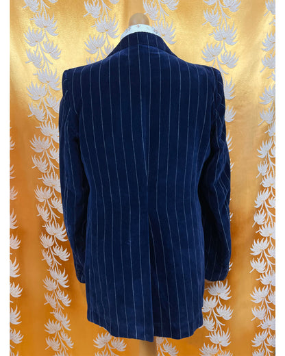 Vintage 1960’s 1970’s Blue Pinstirpe Flared Velvet Three-Piece Suit by Harold Tillman