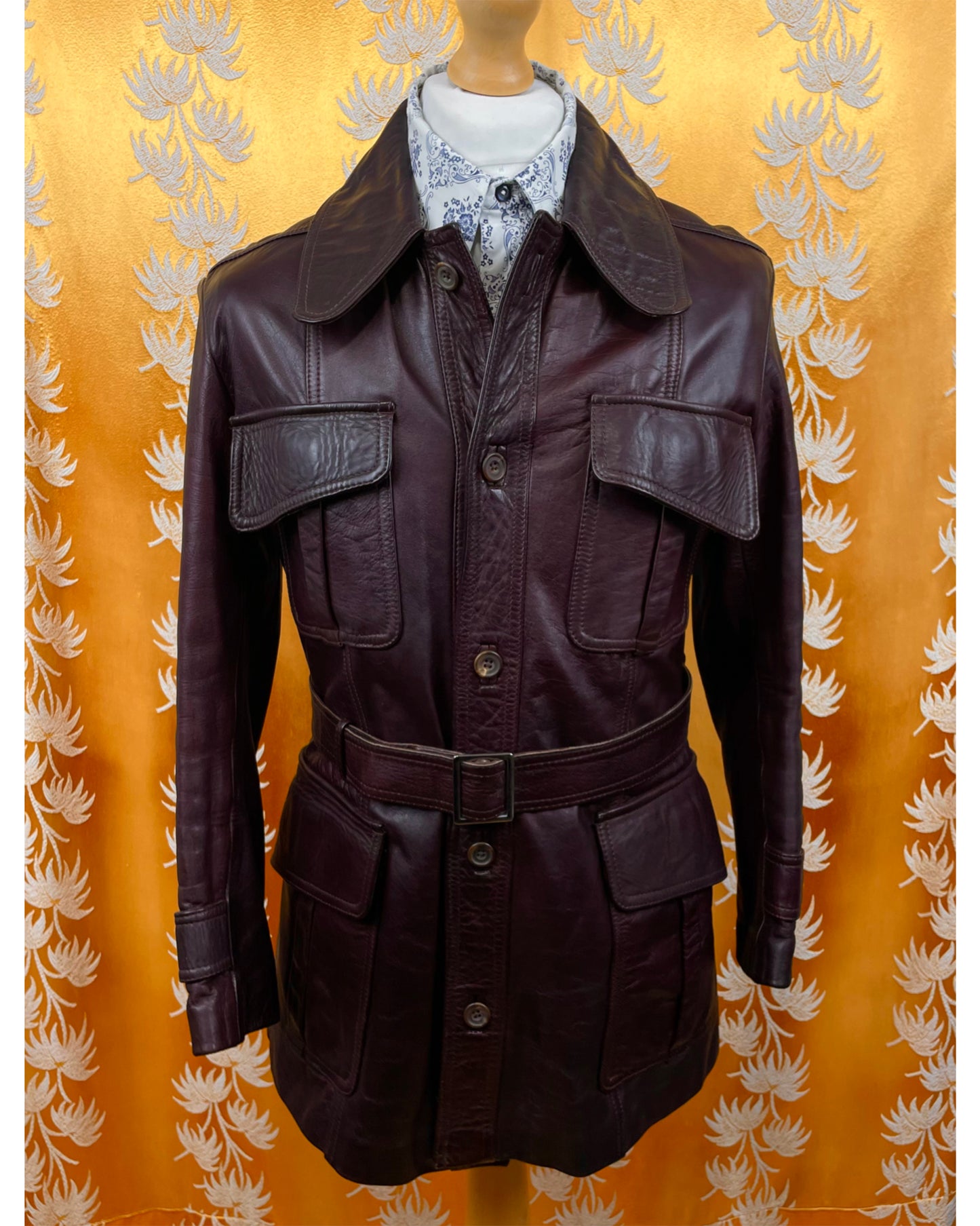 Vintage 1960’s 1970’s Oxblood Beagle Collar Leather Jacket by Paul Blanche