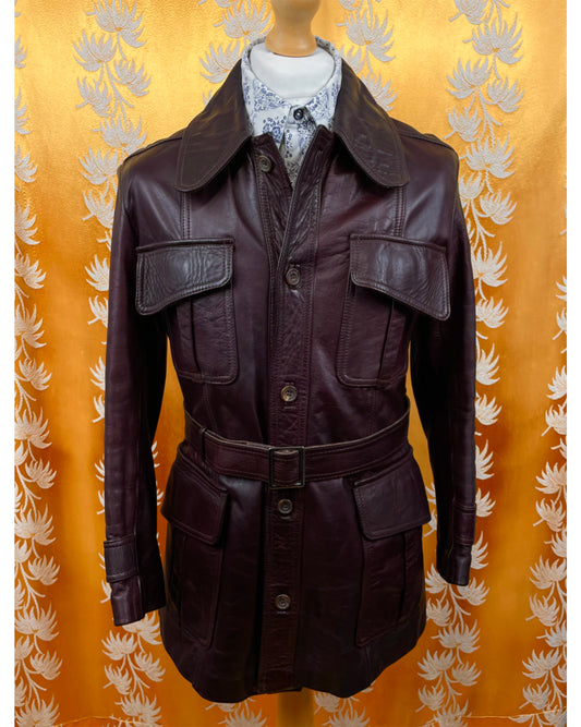 Vintage 1960’s 1970’s Oxblood Beagle Collar Leather Jacket by Paul Blanche