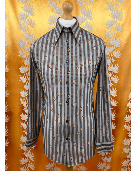 Vintage 1970’s Brown Floral Dagger Collar Shirt