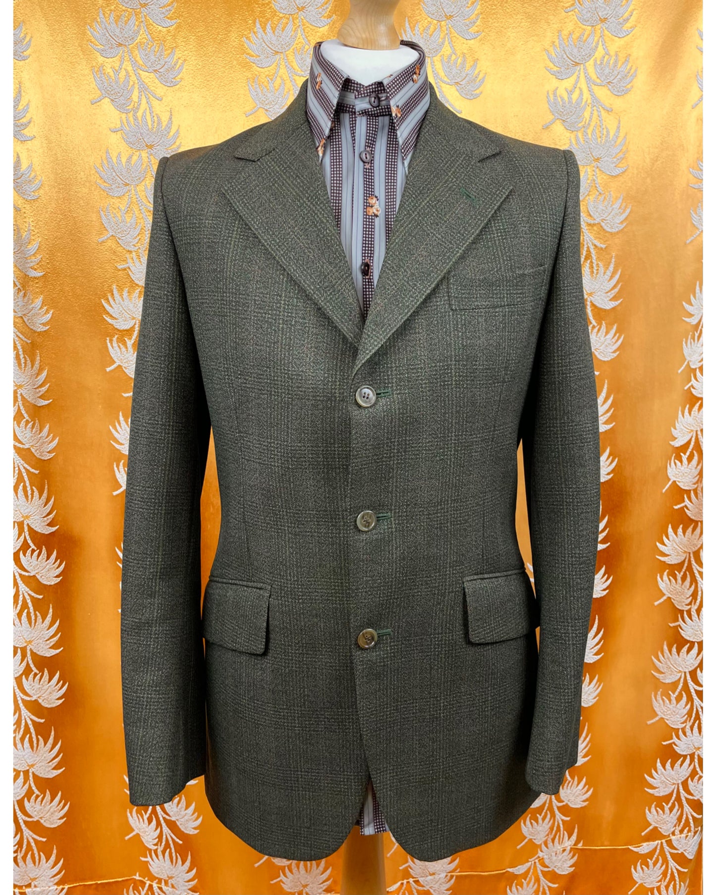 Vintage 1960’s 1970’s Green Plaid Three Button Suit by Maenson