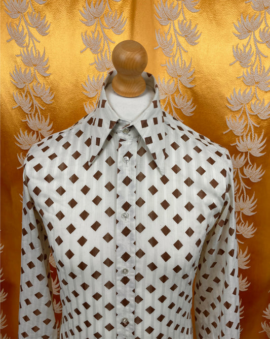 Vintage 1960’s 1970’s Dagger Collar Brown/White Shirt by John Langford of London