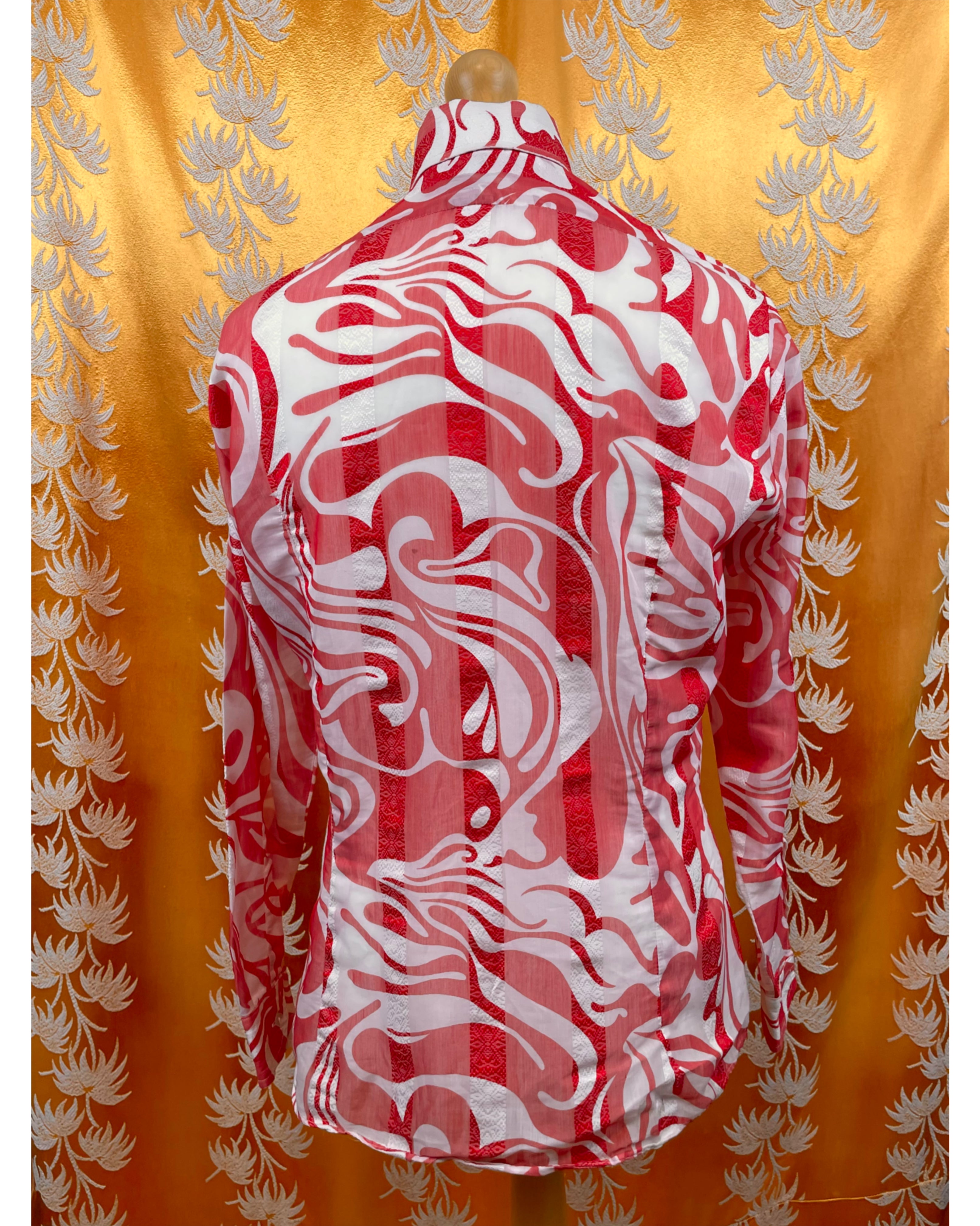 Vintage 1960's 1970's Red White Psychedelic Shirt by Double