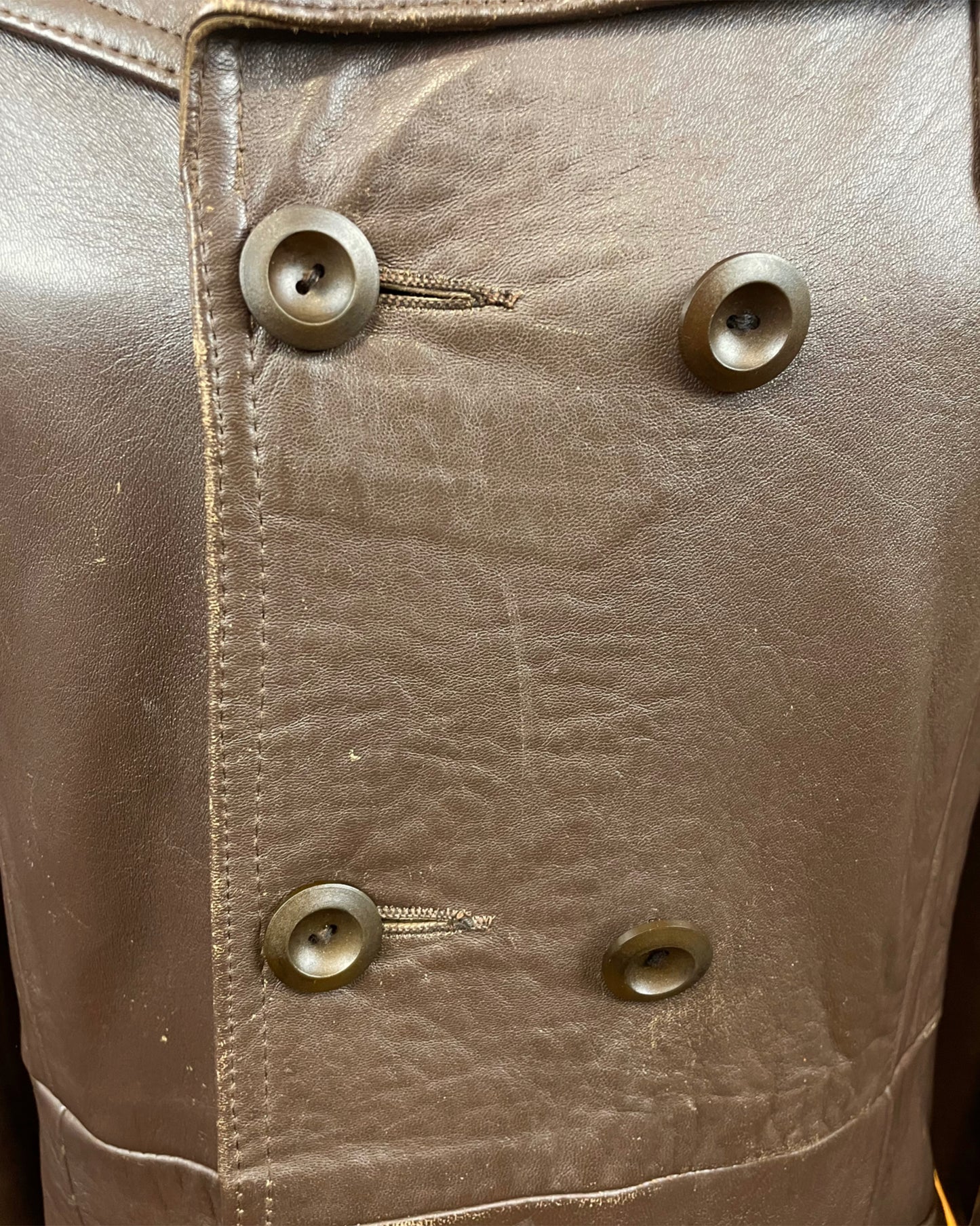 Vintage 1960’s Full Length Brown Leather Beagle Collar Trench Coat by Harrison Peters