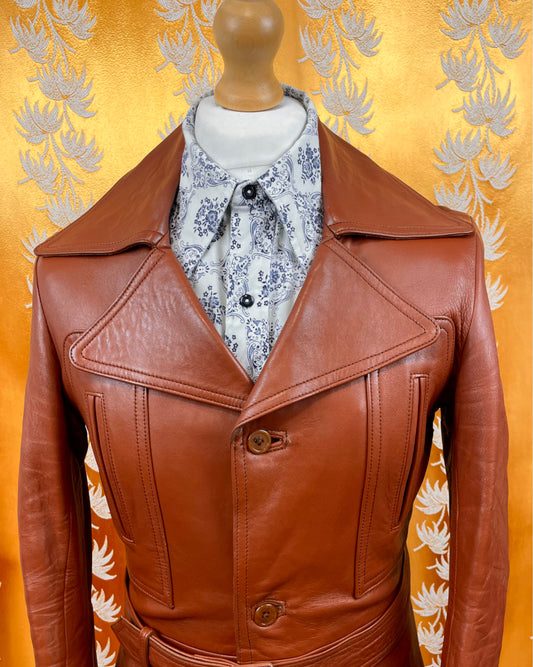 Vintage 1960’s 1970’s Belted Tan Leather Jacket by Barretts