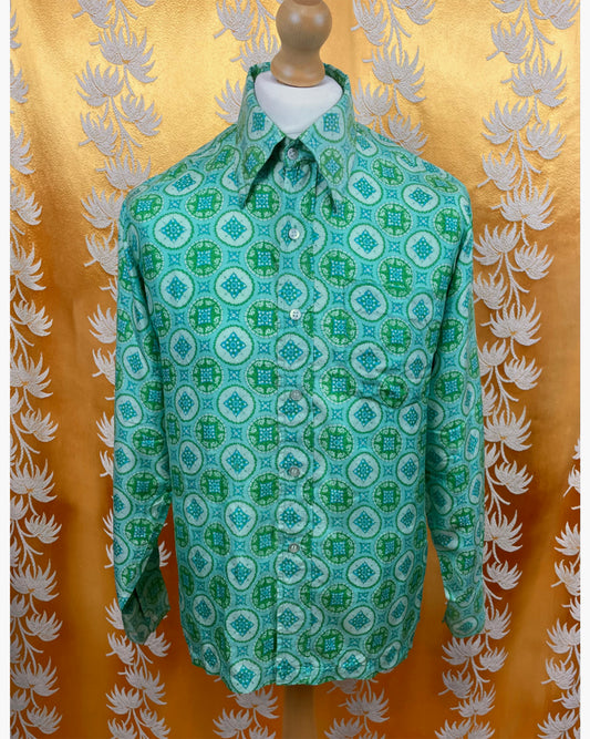 Vintage 1960’s 1970’s Green Pure Silk Psychedelic Mod Shirt by Star of Siam