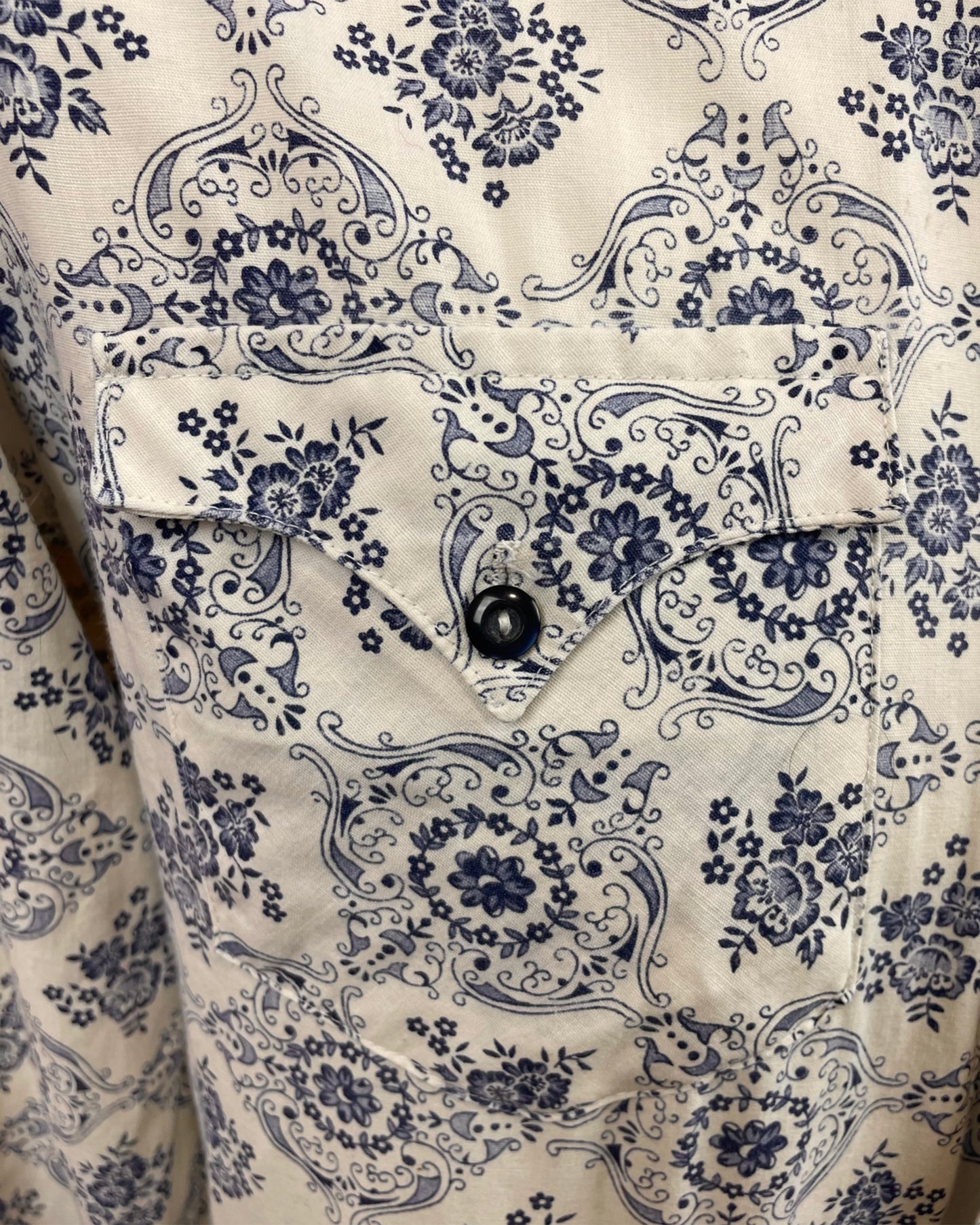 Vintage 1960’s 1970’s Blue and White Psychedelic Ranch Shirt