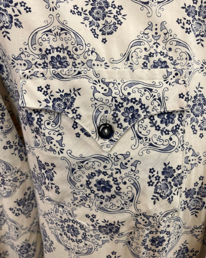 Vintage 1960’s 1970’s Blue and White Psychedelic Ranch Shirt