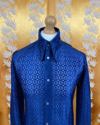Vintage 1960’s 1970’s Blue Beagle Collar Psychedelic Shirt