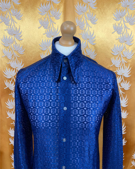 Vintage 1960’s 1970’s Blue Beagle Collar Psychedelic Shirt