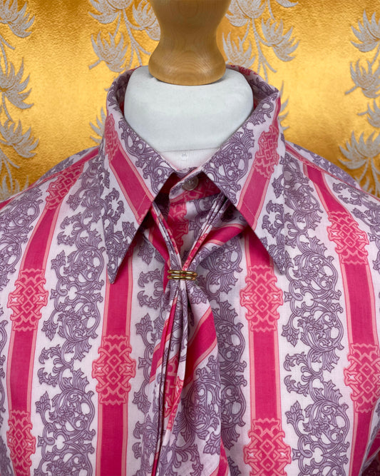 Vintage 1960’s 1970’s Pink Pattern Psychedelic Mod Shirt with Necktie by Winfield