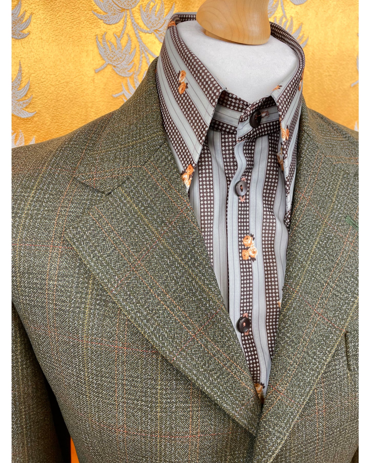 Vintage 1960’s 1970’s Green Plaid Three Button Suit by Maenson