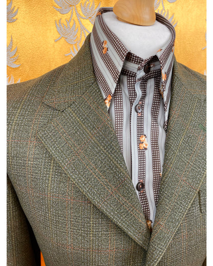 Vintage 1960’s 1970’s Green Plaid Three Button Suit by Maenson