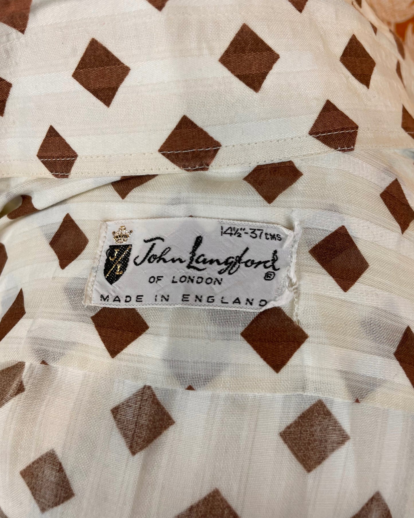 Vintage 1960’s 1970’s Dagger Collar Brown/White Shirt by John Langford of London