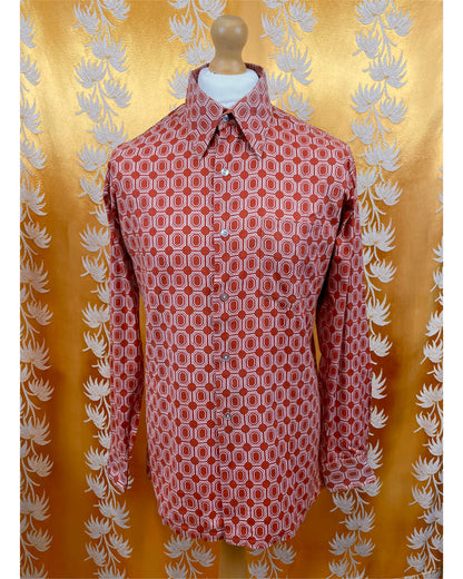 Vintage 1960’s 1970’s Dagger Collar Red Patterned Shirt