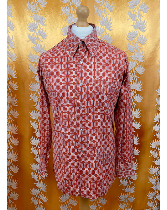 Vintage 1960’s 1970’s Dagger Collar Red Patterned Shirt