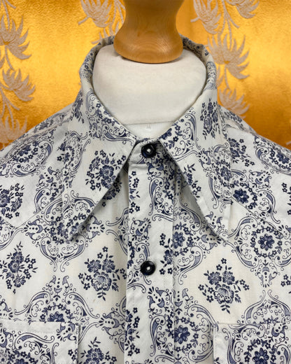 Vintage 1960’s 1970’s Blue and White Psychedelic Ranch Shirt