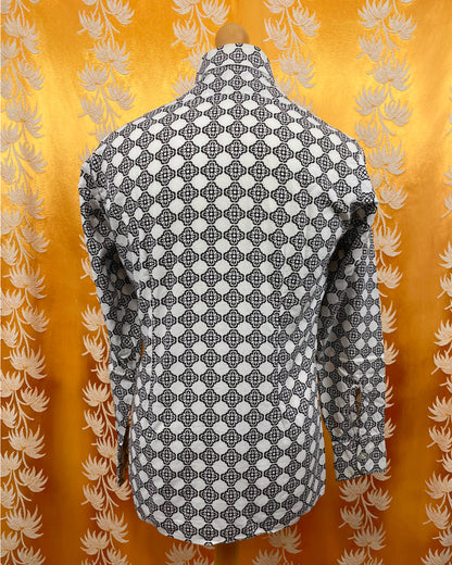 Vintage 1960’s 1970’s Black and White Dagger Collar Psychedelic Mod Shirt by Malray