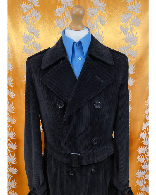 1960’s 1970’s Black Corduroy Dagger Trench Coat