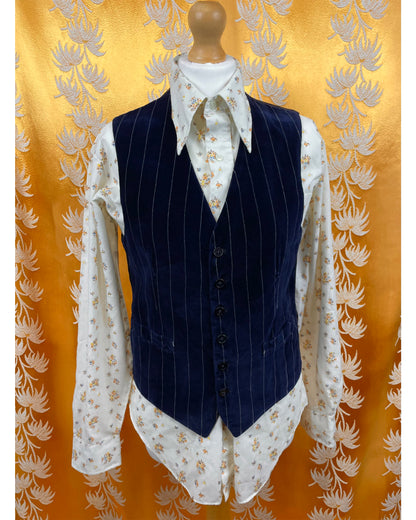 Vintage 1960’s 1970’s Blue Pinstirpe Flared Velvet Three-Piece Suit by Harold Tillman