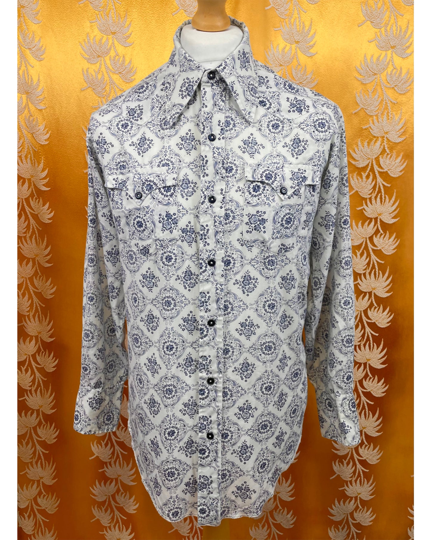 Vintage 1960’s 1970’s Blue and White Psychedelic Ranch Shirt