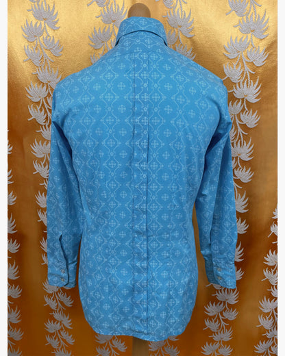 Vintage 1960’s 1970’s Blue Psychedelic Mod Beagle Collar Shirt by Triad