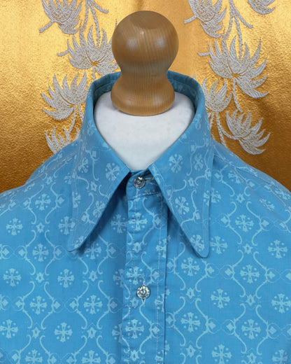 Vintage 1960’s 1970’s Blue Psychedelic Mod Beagle Collar Shirt by Triad