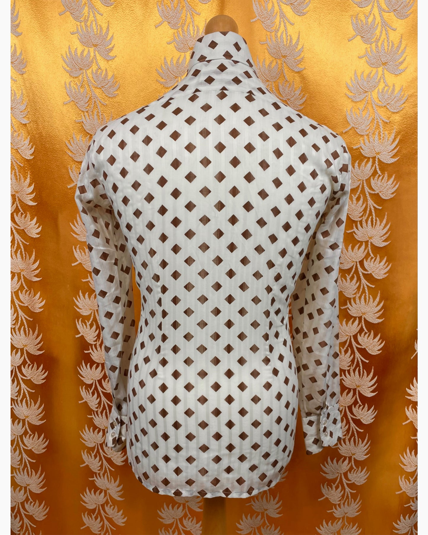Vintage 1960’s 1970’s Dagger Collar Brown/White Shirt by John Langford of London