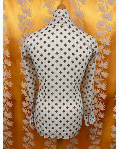 Vintage 1960’s 1970’s Dagger Collar Brown/White Shirt by John Langford of London