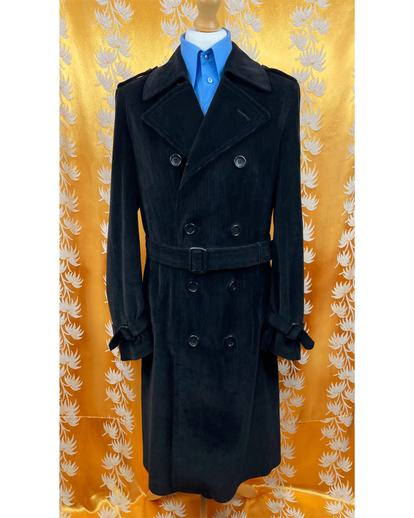 1960’s 1970’s Black Corduroy Dagger Trench Coat