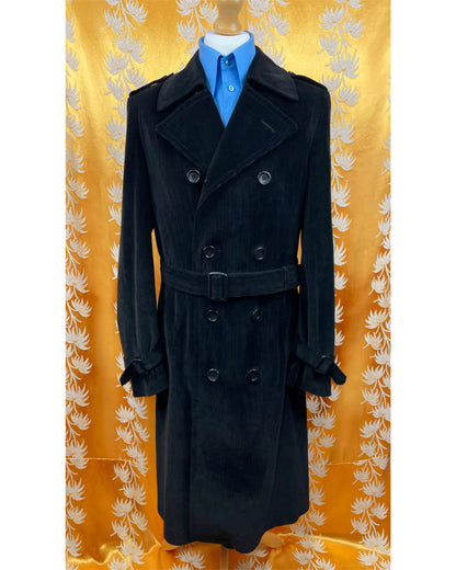 1960’s 1970’s Black Corduroy Dagger Trench Coat