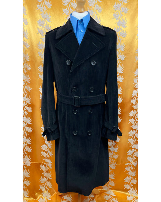 1960’s 1970’s Black Corduroy Dagger Trench Coat