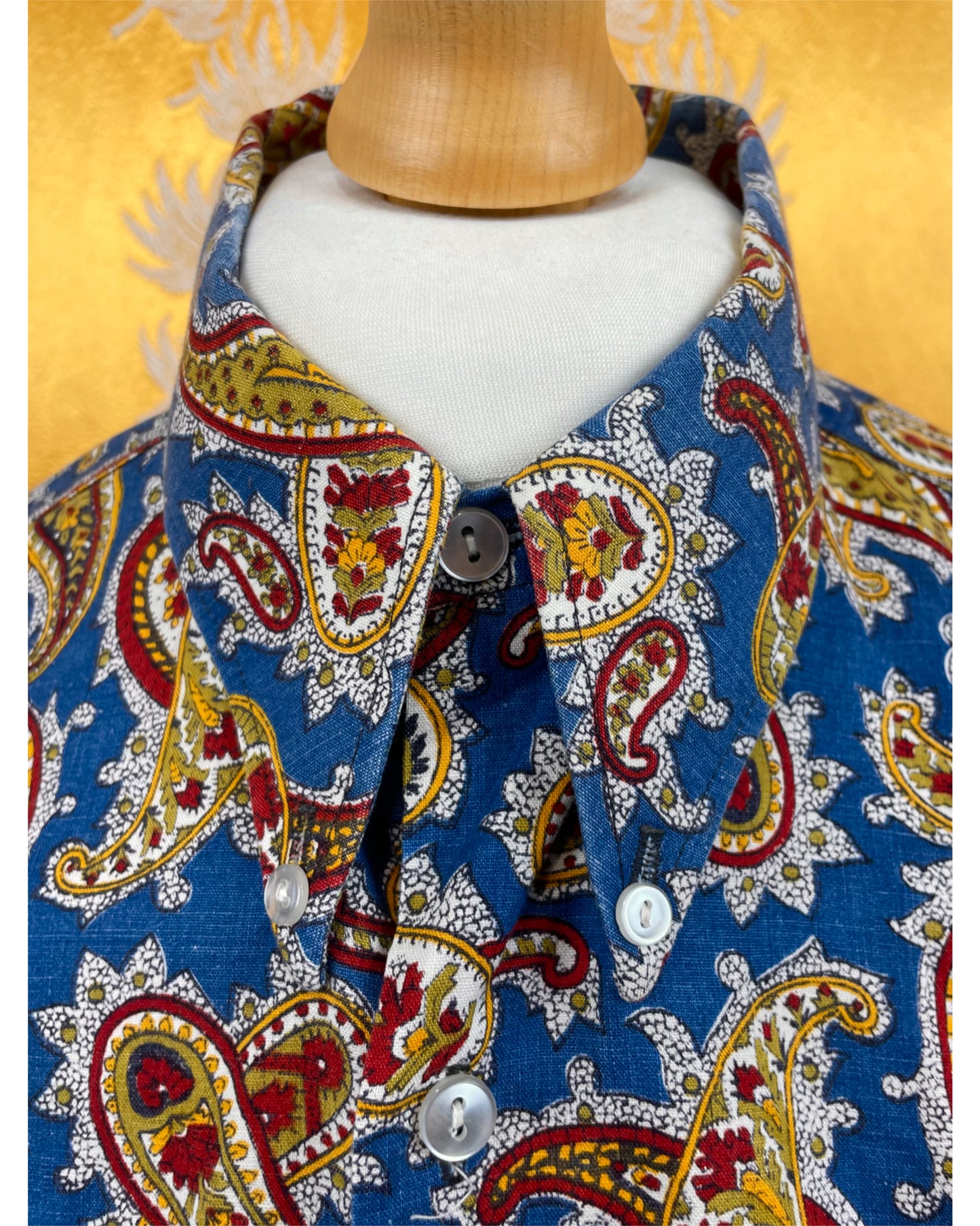 Vintage 1960’s 1970’s Blue Paisley Button Down Psychedelic Shirt by Denby Dale