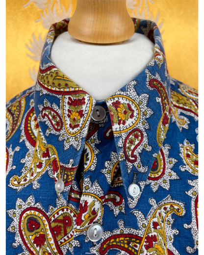 Vintage 1960’s 1970’s Blue Paisley Button Down Psychedelic Shirt by Denby Dale