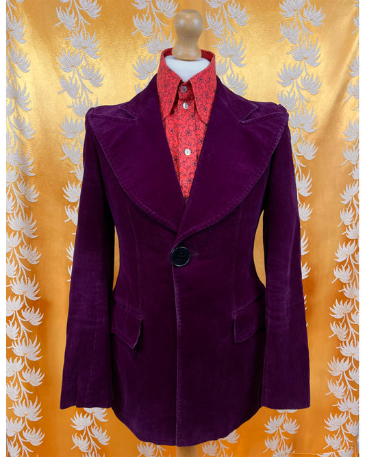Vintage 1960’s 1970’s Psychedelic Glam Purple Corduroy Boutique Jacket by Jacques Jaber