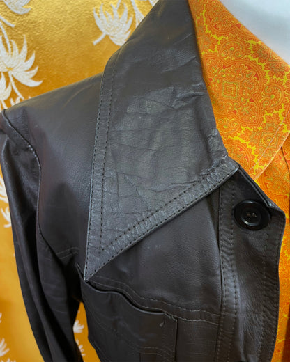 Vintage 1960’s 1970’s Dagger Collar Grey Leather Jacket