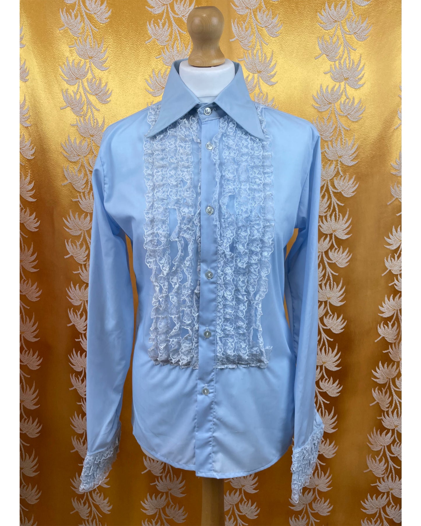 Vintage 1960’s 1970’s Blue Deadstock Ruffle shirt by Terrow