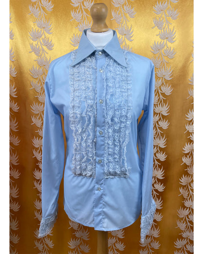 Vintage 1960’s 1970’s Blue Deadstock Ruffle shirt by Terrow