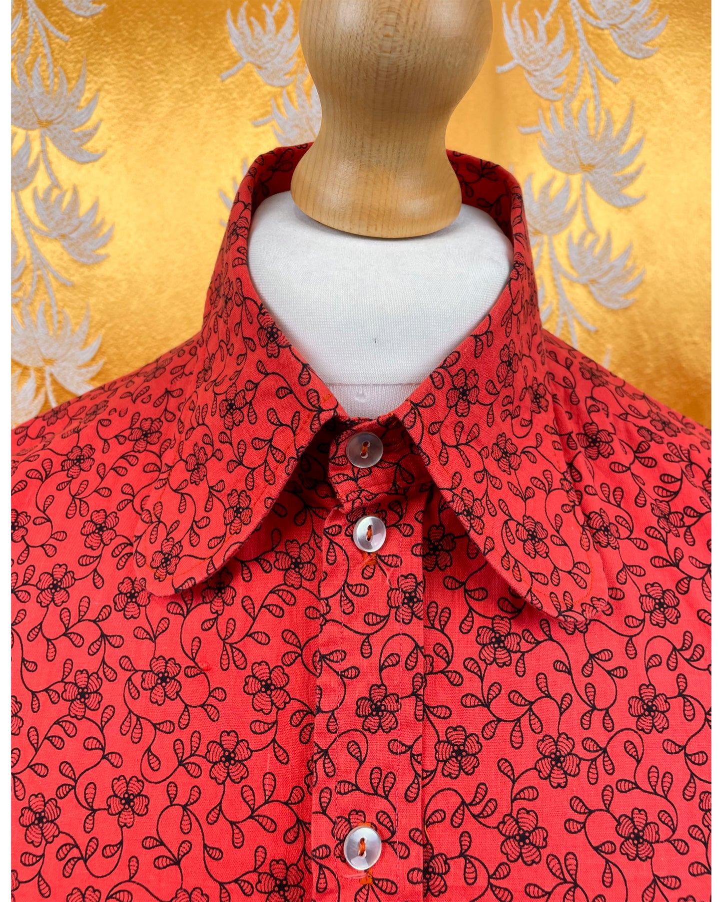 Vintage 1960’s 1970’s Red Psychedelic Mod Beagle Collar Shirt by Hamilton