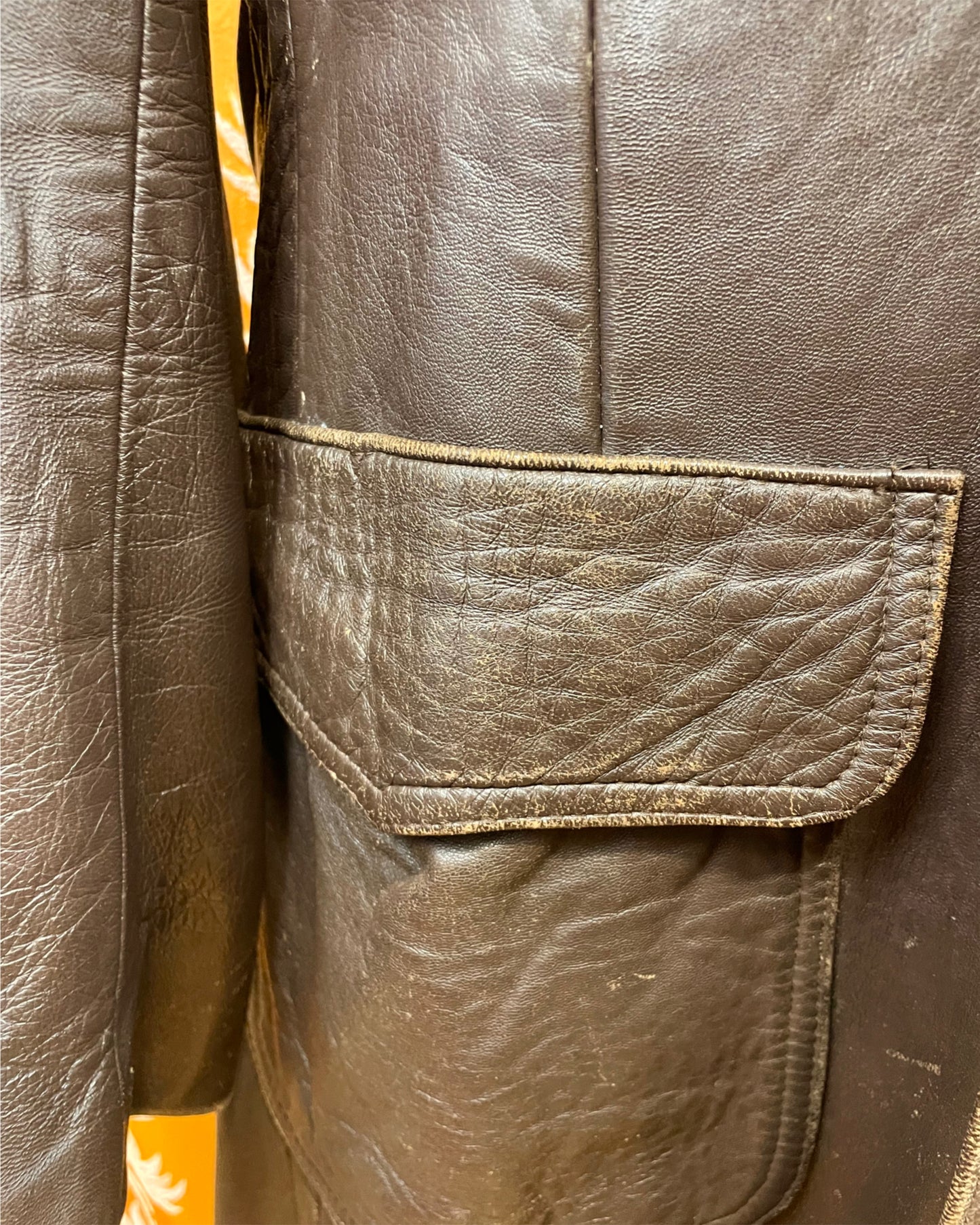 Vintage 1960’s Full Length Brown Leather Beagle Collar Trench Coat by Harrison Peters