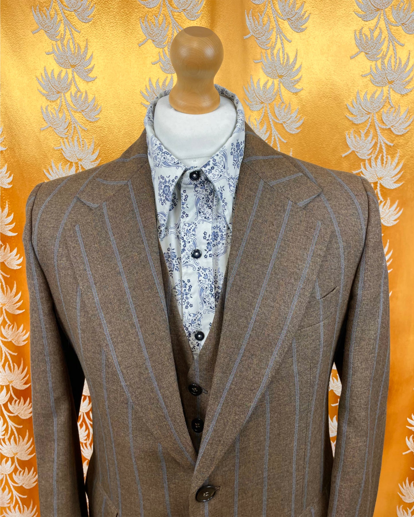 Vintage 1960’s 1970’s Brown/Blue Pinstripe Three Piece Flared Suit