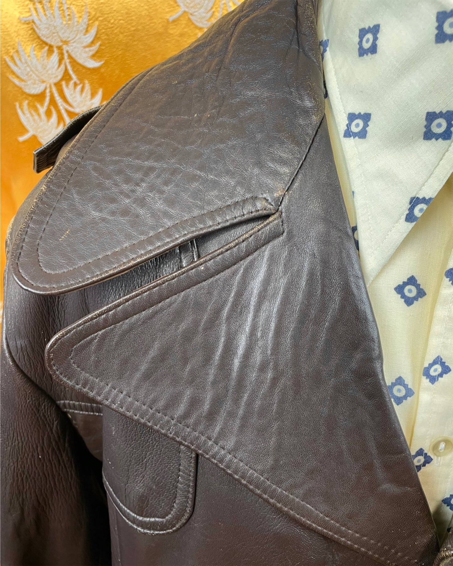 Vintage 1960’s Full Length Brown Leather Beagle Collar Trench Coat by Harrison Peters