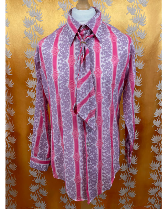 Vintage 1960’s 1970’s Pink Pattern Psychedelic Mod Shirt with Necktie by Winfield