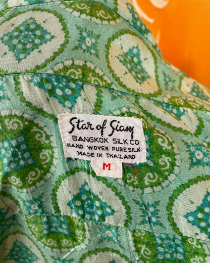 Vintage 1960’s 1970’s Green Pure Silk Psychedelic Mod Shirt by Star of Siam